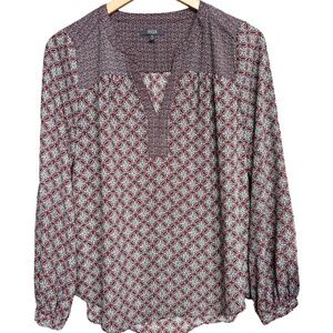 NYDJ | Women's Split Collar Peasant Top In Etched Hearts Peacoat